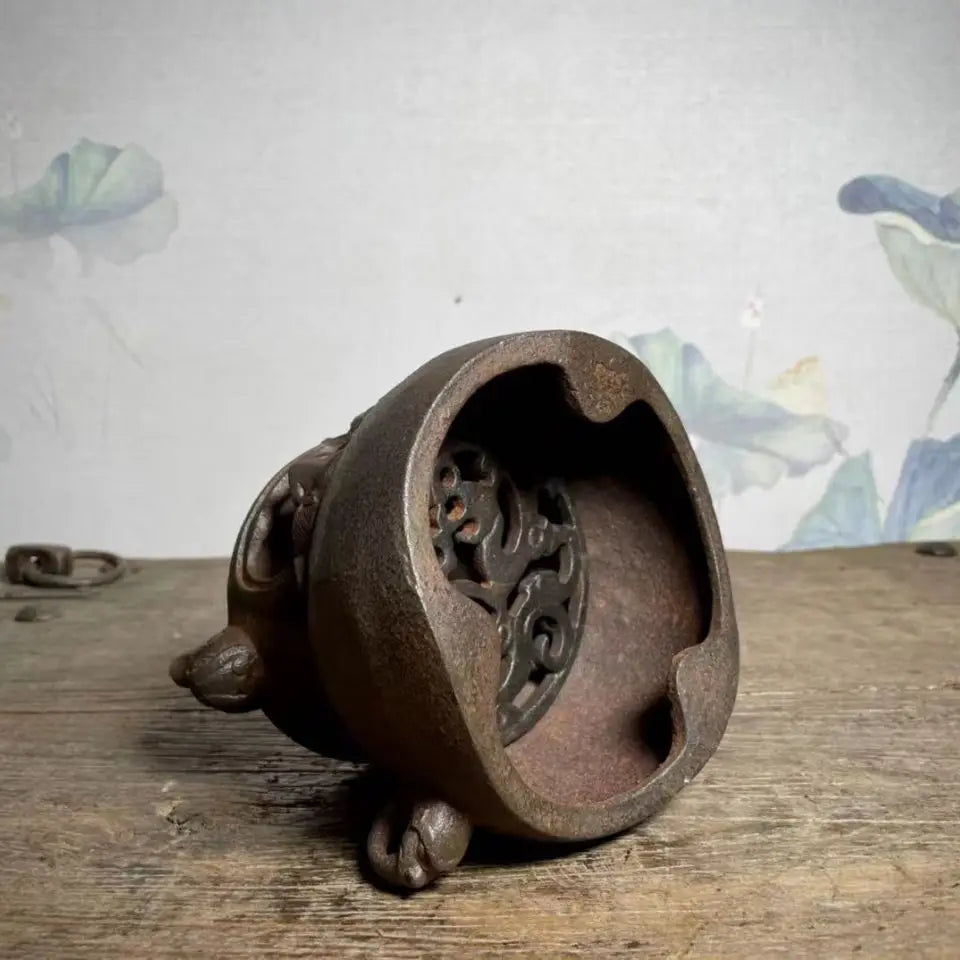 DecorBites™ Double Dragon Copper Craft Brass Tiger Mouth Carbon Stove Large Ornament