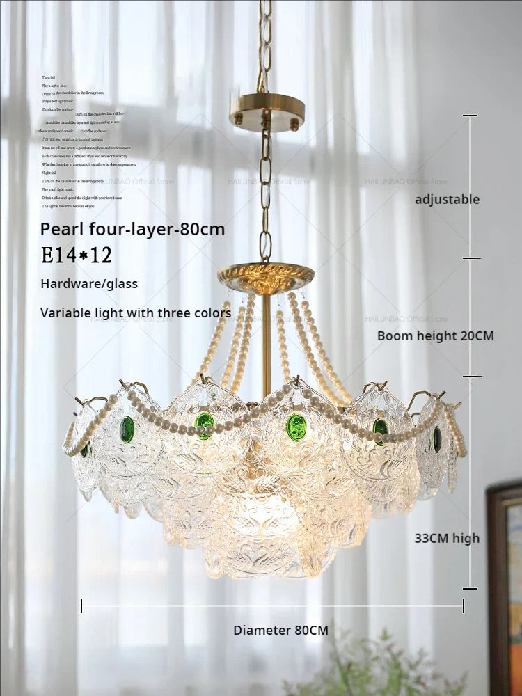DecorBites™ Crystal Chandelier: Modern Chic Pearl Light for Elegant Home Decor