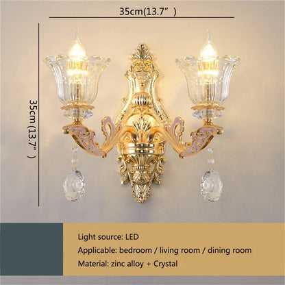 DecorBites™ Gold Crystal Wall Sconce LED Lamp for Home Bedroom & Living Room