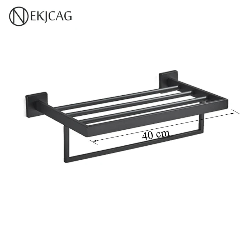 مجموعة حمام ديكوربايتس™ السوداء: حامل مناشف، حامل ورق، قضيب ذهبي، خطاف رداء - إكسسوارات من الفولاذ المقاوم للصدأ