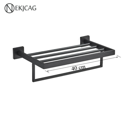 مجموعة حمام ديكوربايتس™ السوداء: حامل مناشف، حامل ورق، قضيب ذهبي، خطاف رداء - إكسسوارات من الفولاذ المقاوم للصدأ