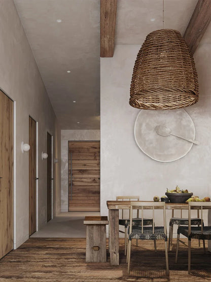 Lámpara colgante DecorBites™ hecha a mano de ratán estilo resort costero - Estilo de vida Wabi Sabi