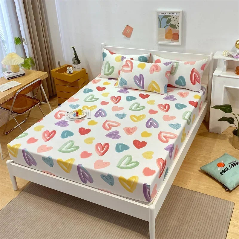 Decobites Queen Size Cotton Fitted Sheet Set with Cute Print, Soft and Skin-friendly Bed Cover