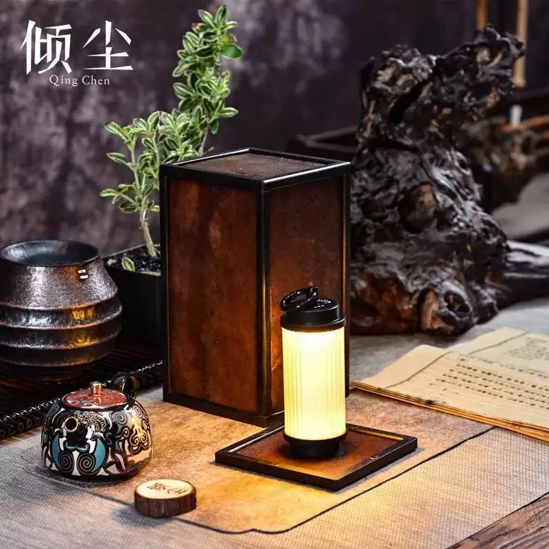 Decorbites™ Sostenedor de Vela Piedra de Seto: Lámpara de Mesa Ámbar Decorativa Antigua