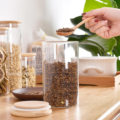 DecorBites™ Bamboo-Covered Glass Storage Jars: Airtight Solution for Kitchen Organizing