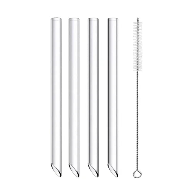 DecorBites™ Clear Glass Smoothie Straws 4-Pack, 12mm Wide for Boba Bubble Tea & Milkshakes