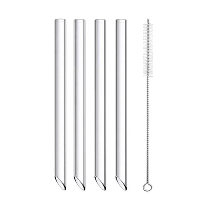 DecorBites™ Clear Glass Smoothie Straws 4-Pack, 12mm Wide for Boba Bubble Tea & Milkshakes