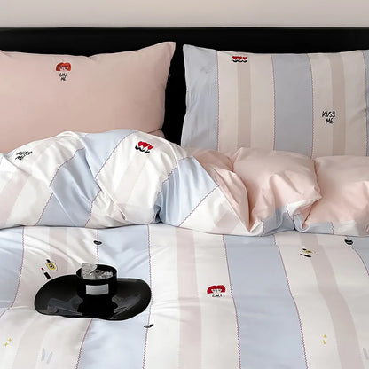 DecorBites™ Embroidered Cotton Duvet Cover Set, King Size Bedding Set with Soft Bed Sheet