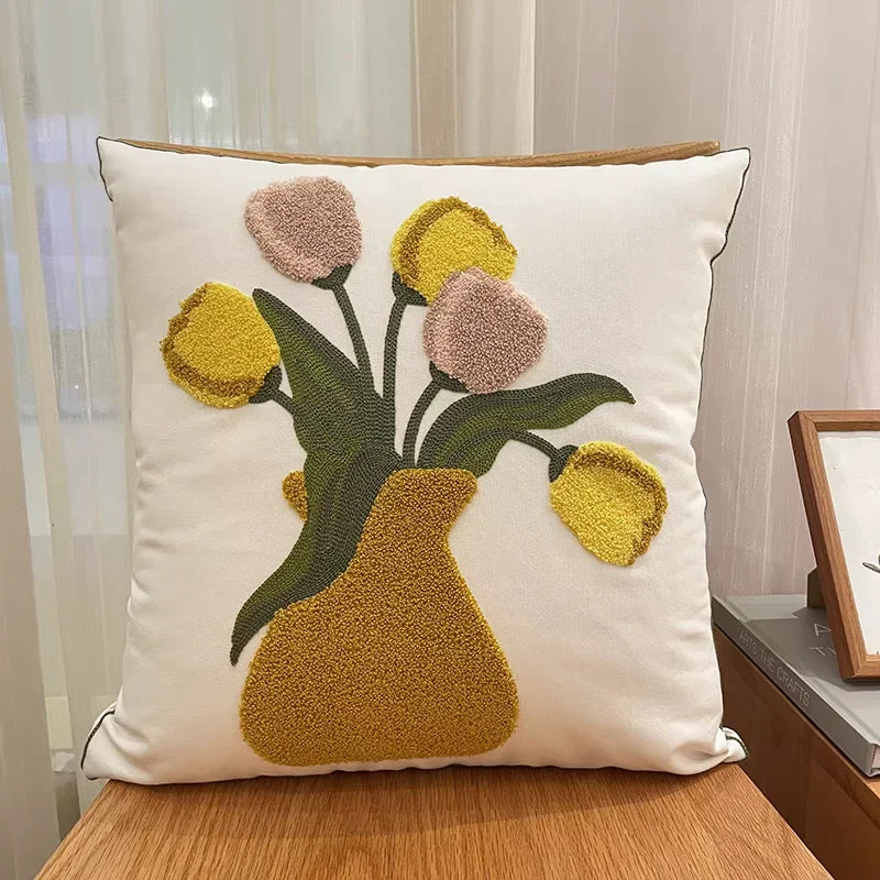 Embroidered Geometric Cushion Cover
