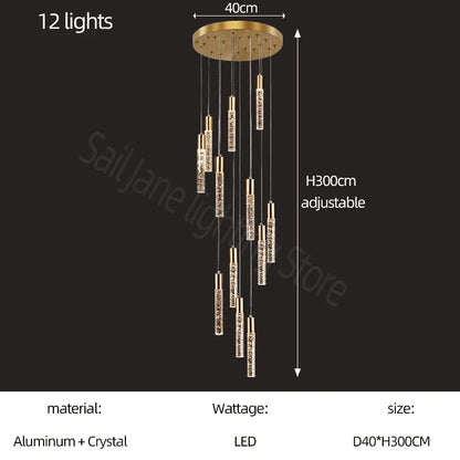 DecorBites™ Cylindrical Stair Chandelier: Modern Attic Living Room Lighting