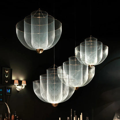 DecorBites™ Gold Mesh Grid Ceiling Chandelier: Dimmable LED Indoor Lighting