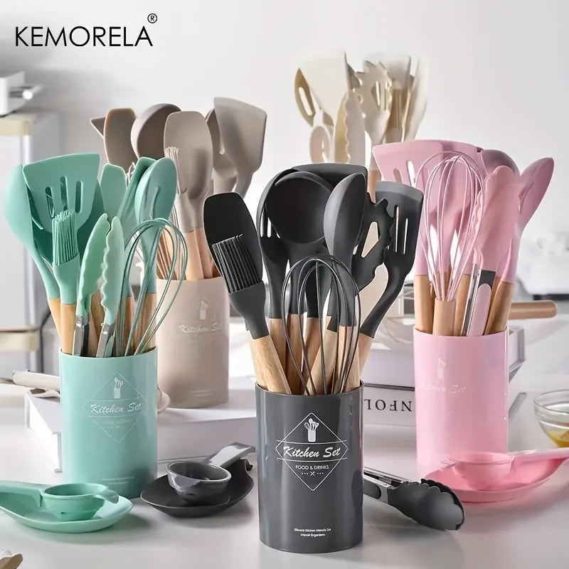 DecorBites™ 14-Piece Silicone Kitchen Utensil Set with Storage Box | Heat-Resistant Cooking Tools