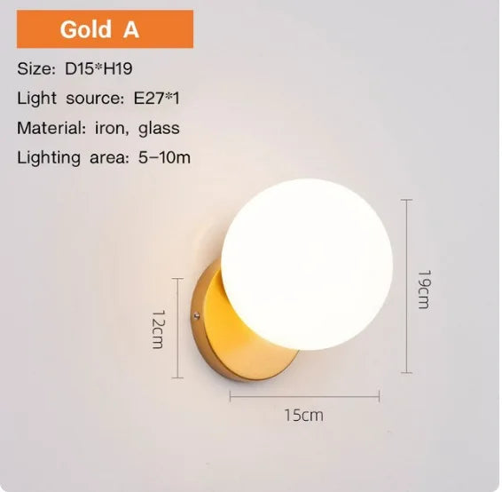 DecorBites™ Gold Glass Ball LED Wall Light for Living Room Bedroom Bathroom Decor