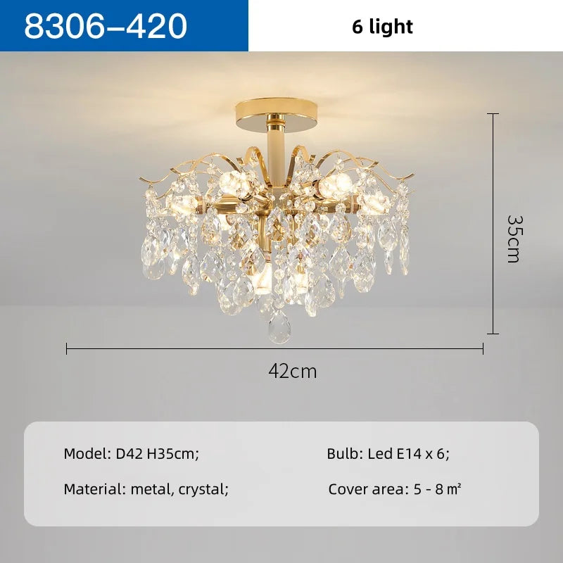 DecorBites™ K9 Crystal Gold Chandelier Ceiling Light | Bedroom Home Decor LED Ceiling Lamp