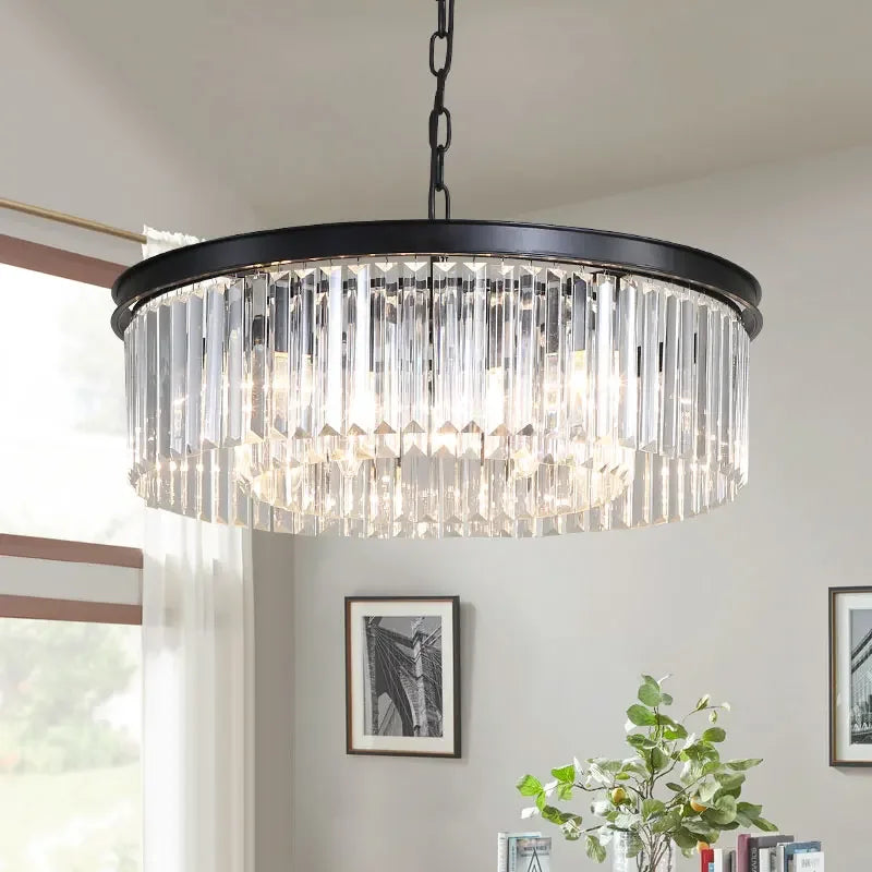 DecorBites™ Gold Black Metal Crystal Pendant Lights Chain Hanging LED Suspension Lamp Fixtures