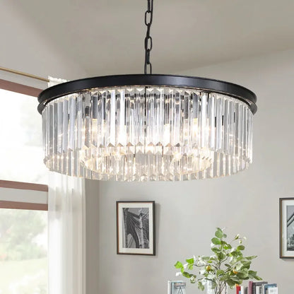 DecorBites™ Gold Black Metal Crystal Pendant Lights Chain Hanging LED Suspension Lamp Fixtures