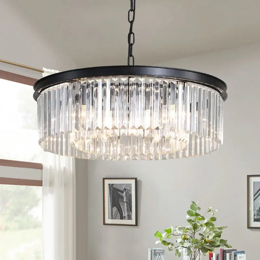 DecorBites™ Gold Black Metal Crystal Pendant Lights Chain Hanging LED Suspension Lamp Fixtures