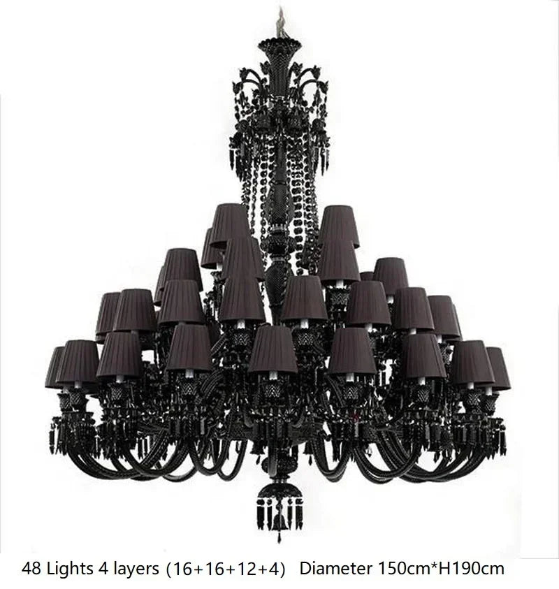 DecorBites™ Black Crystal Chandelier: Luxury Lighting for Villa Hotel, Living Room, Dining Room
