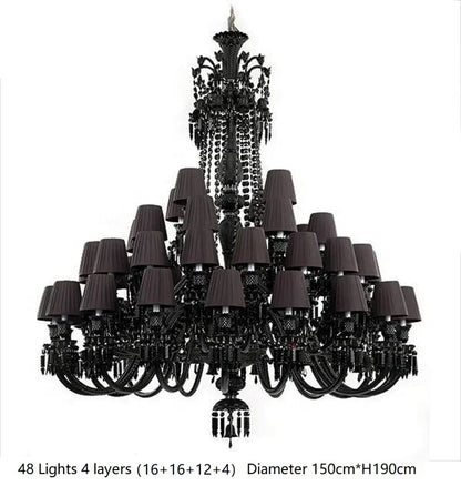 DecorBites™ Black Crystal Chandelier: Luxury Lighting for Villa Hotel, Living Room, Dining Room
