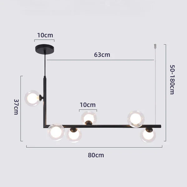 DecorBites™ Glass Black Chandelier Pendant Lamp Nordic Modern Living Room Light