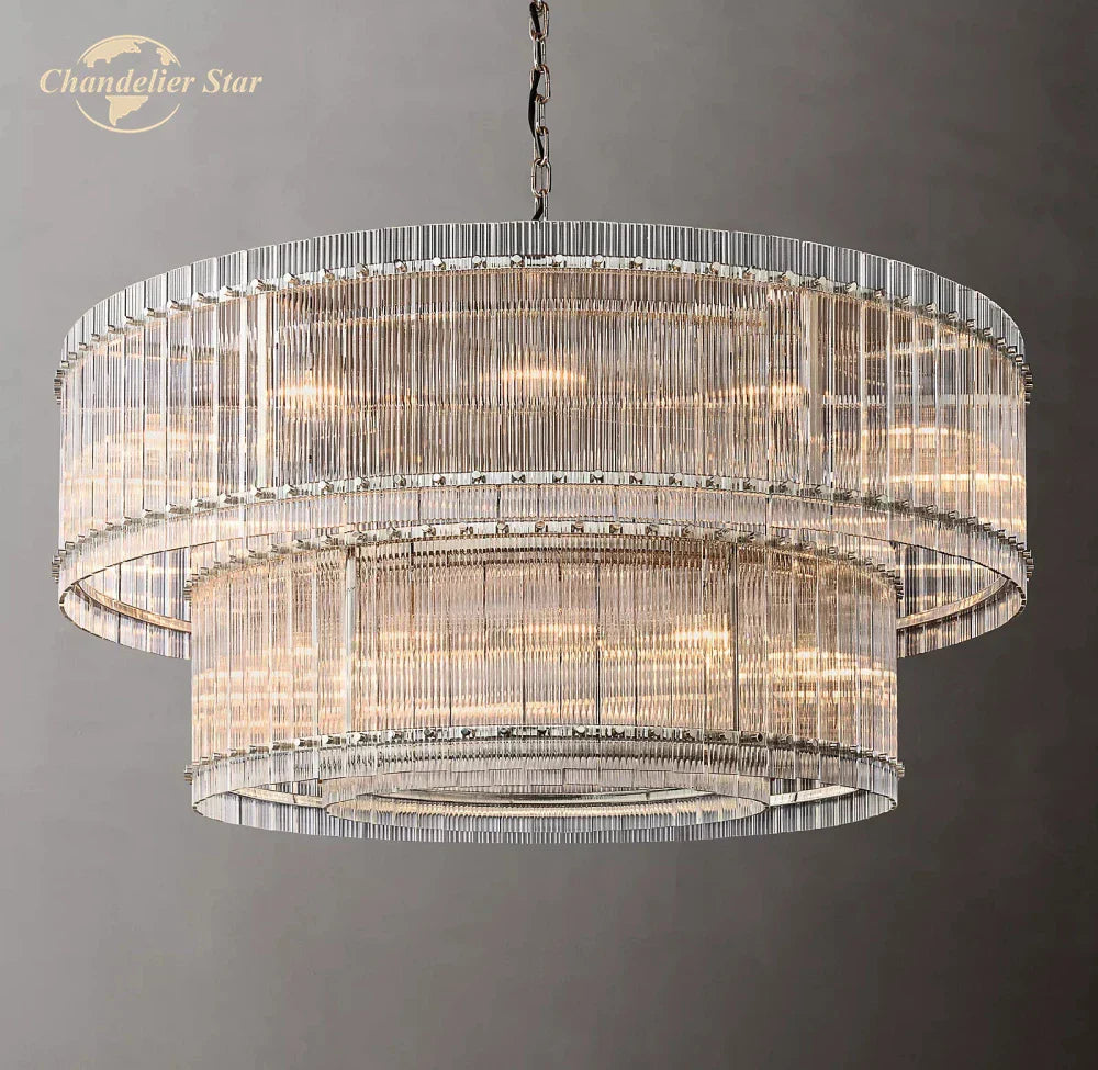 DecorBites™ Clear LED Glass Chandelier, Two-Tier Round Living Room Pendant Light
