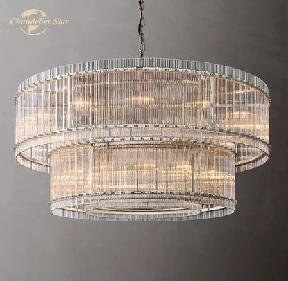 DecorBites™ Clear LED Glass Chandelier, Two-Tier Round Living Room Pendant Light