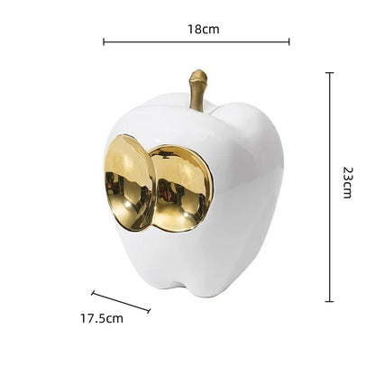 DecorBites™ Golden Apple Sculpture: Abstract Ceramic Handicraft Simulated Fruit Figurine Home Decor.