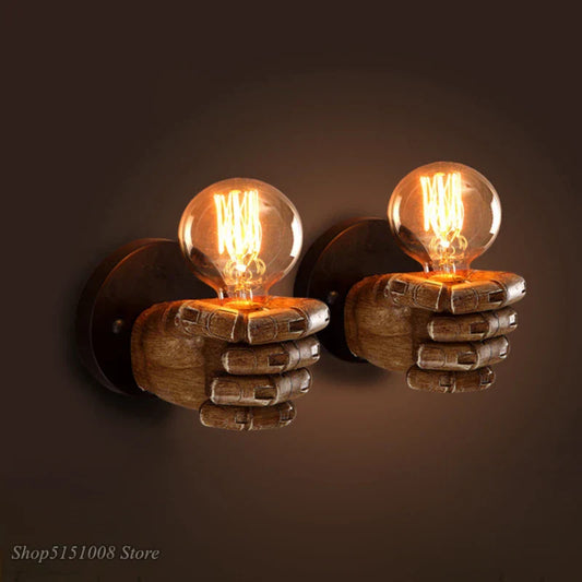 DecorBites™ Industrial Fist Resin Wall Lamp - Vintage Decorative Sconce, E27 Bedroom Light Fixtures