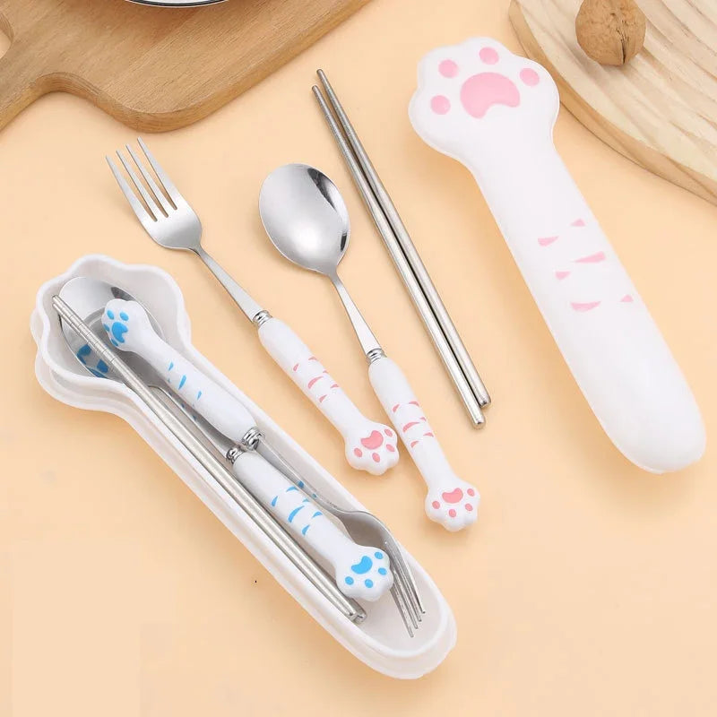 DecorBites™ Kawaii Cat Claw Cutlery Set for Kids - Portable Outdoor Tableware Kit
