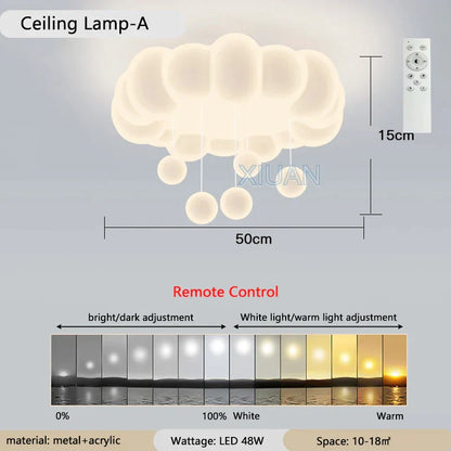 DecorBites™ Dimming Pendant Chandelier Light with PE Lampshade for Living Room Bedroom