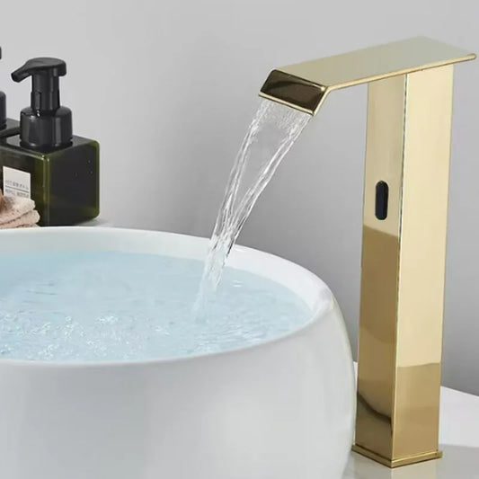 DecorBites™ Gold Sensor Waterfall Basin Faucet Automatic Touchless Hot Cold Mixer Bathroom