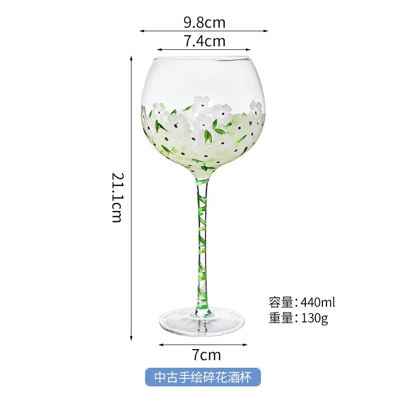 DecorBites™ Hand Painted Glass Goblet: Creative Red Wine Glasses Cup for Wedding Party