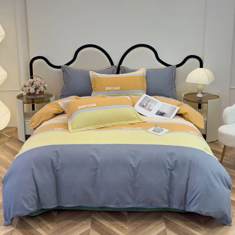 DecorBites™ Brushed Cotton Printed Duvet Cover Set - Single/Double Bed Bedclothes