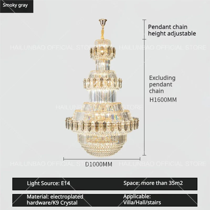 DecorBites™ Crystal Chandelier: Villa High Living Room Luxury Lighting