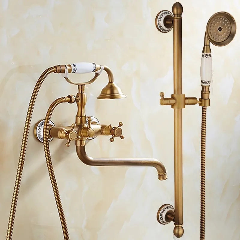 DecorBites™ Brass Bathtub Shower Set Wall Mounted - Hot and Cold Mixer Taps