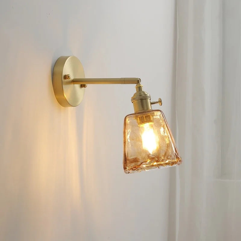 DecorBites™ Glass Copper LED Wall Lamp with Knob Switch for Modern Home Decor