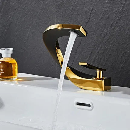 DecorBites™ Gold Bathroom Faucet | Deck Mounted Sink Tap | Hot and Cold Basin Mixer