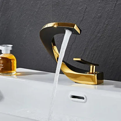 DecorBites™ Gold Bathroom Faucet | Deck Mounted Sink Tap | Hot and Cold Basin Mixer