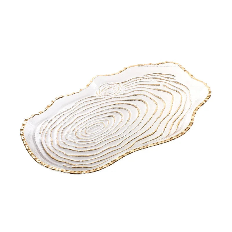 Decorbites™ Bandeja de Vidrio con Papel de Oro Bandeja Geométrica de Fruta Accesorio de Decoración para el Hogar
