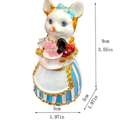 DecorBites™ Elegant Cat Jewelry Trinket Box | Hinged Enamel Figurines | Collectible Gift Holder