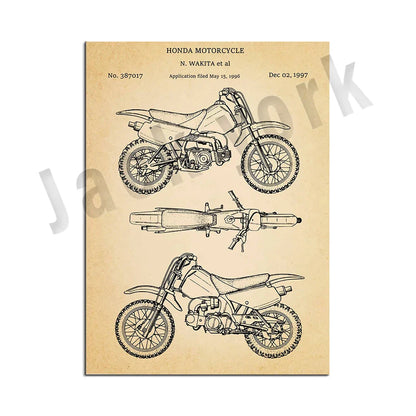 DecorBites™ Dirt Bike Patent Blueprint Poster Canvas Wall Art