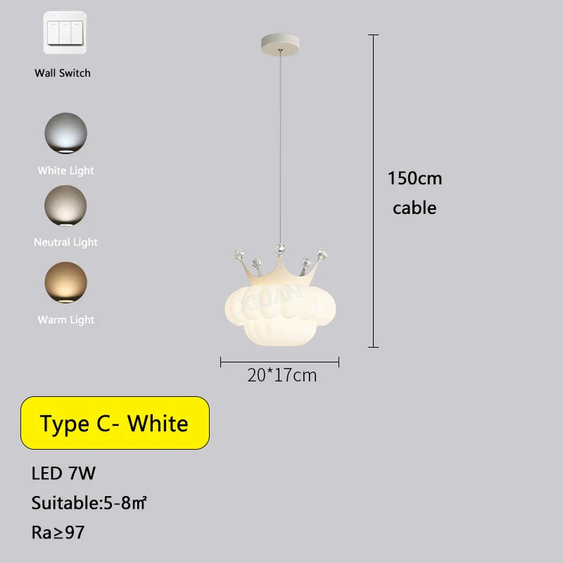 مصباح معلق على شكل تاج ذهبي من DecorBites™: مصباح معلق فاخر على شكل سحابة لغرفة نوم الأطفال وغرفة المعيشة