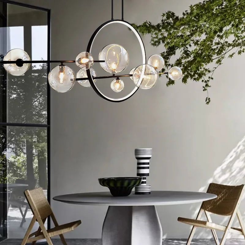 DecorBites™ Black Ring LED Pendant Light with Glass Lampshade for Dining Room and Kitchen