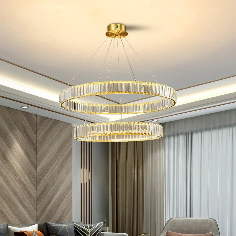 Decorbites™ Candelabro de Cristal Dorado: Lámpara Colgante Redonda Cuadrada de Lujo Moderno para Sala de Estar