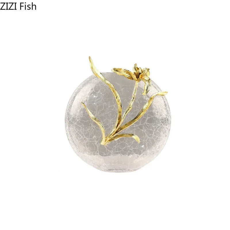 DecorBites™ Golden Flower Glass Vase Desk Decoration, Aesthetic Floral Vases, Room Decor