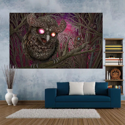 Decobites Psychedelic Owls Tapestry: Dark & Colorful Evil Style Wall Decor for Home & Yoga