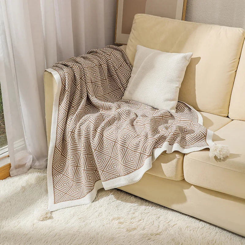 DecorBites™ Ethnic Geometry Knitted Blanket - Cozy Home Decor & Sofa Cover