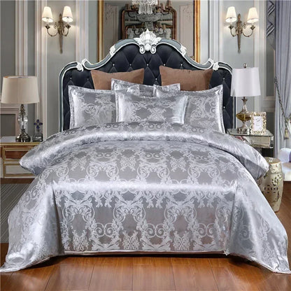 Decobites Satin Jacquard Duvet Cover Set King Queen Size Luxury Bedding