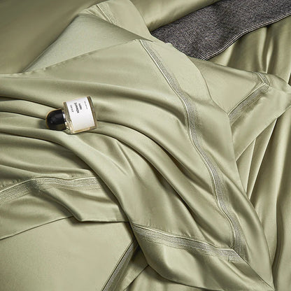 Decobites Silky Lyocell Cotton Bedding Set: Olive Green, Pink, Champagne Luxury Solid Color