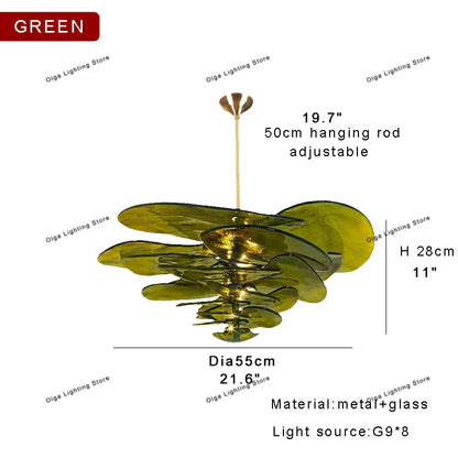 Decorbites™ Grüne Blatt Glas Deckenleuchter - Elegante Vintage-Lüster für Wohnzimmer- und Esszimmer-Dekoration